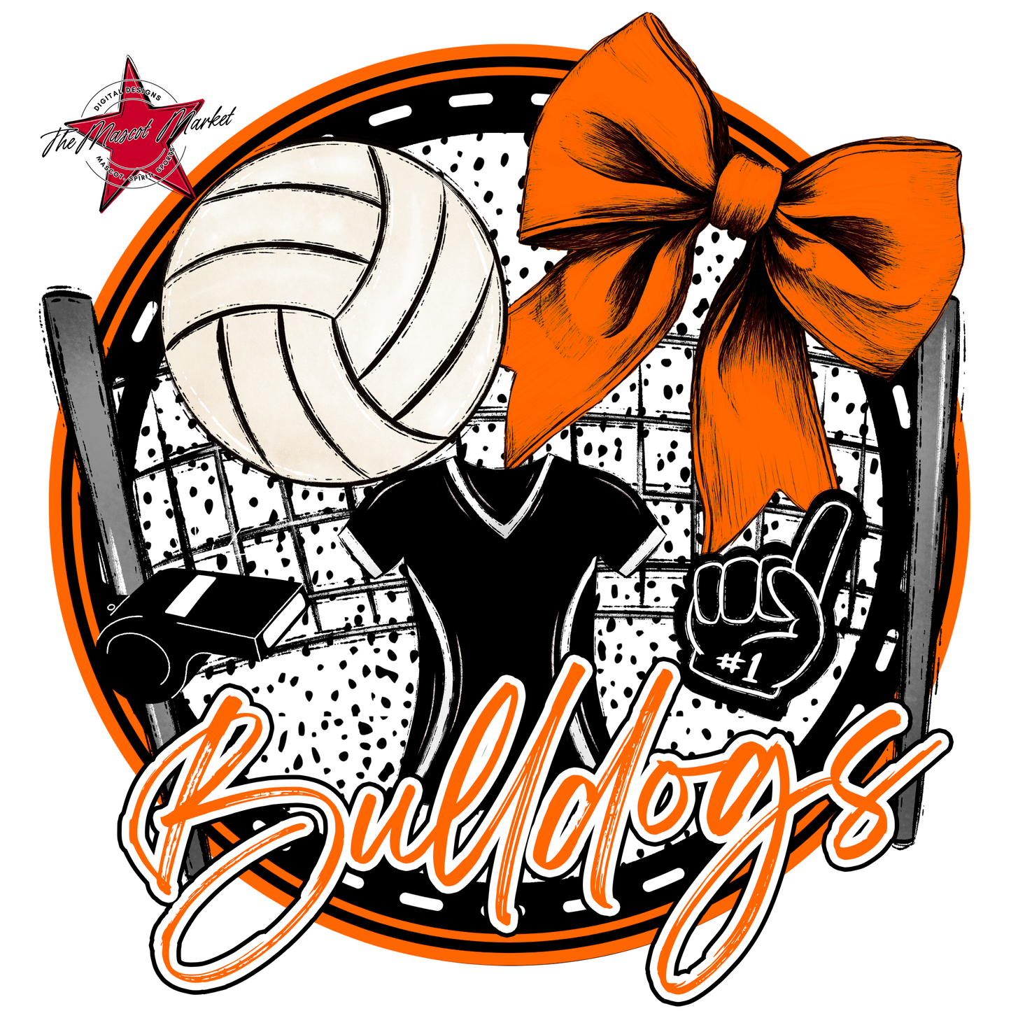 Bulldogs Circle Volleyball Design-Orange
