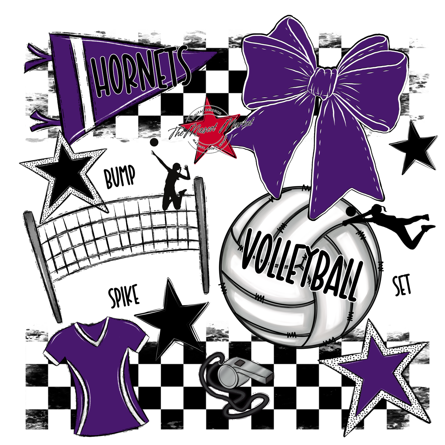 Hornets Checkers Volleyball Spirit Design-Purple