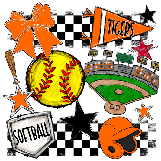 Tigers Checkers Softball Spirit Design-Orange