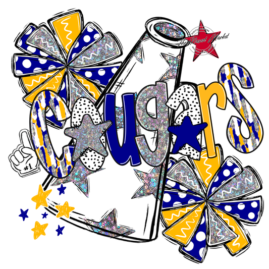 Cougars Cheer Megaphone Scrape-Blue-Yellow