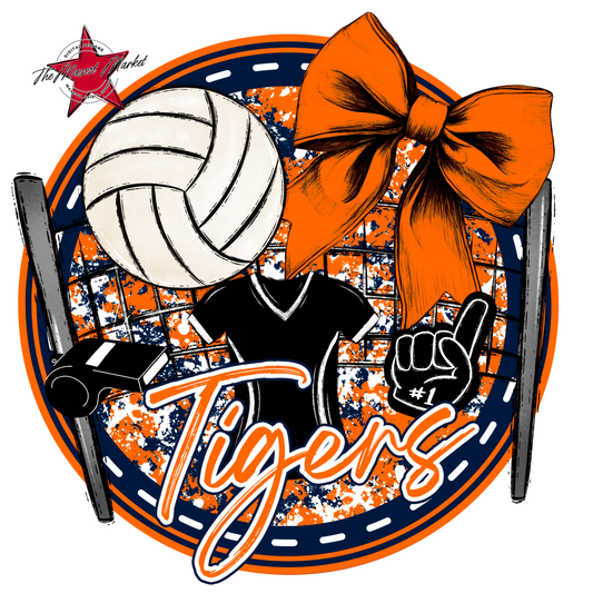 Tigers Circle Volleyball Design-Navy-Orange
