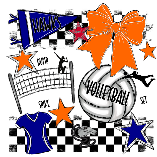 Hawks Checkers Volleyball Spirit Design-Blue-Orange
