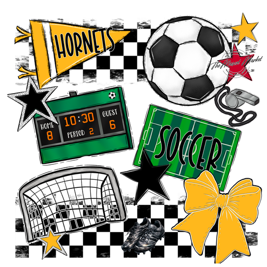 Hornets Checkers Soccer Spirit Design-Yellow