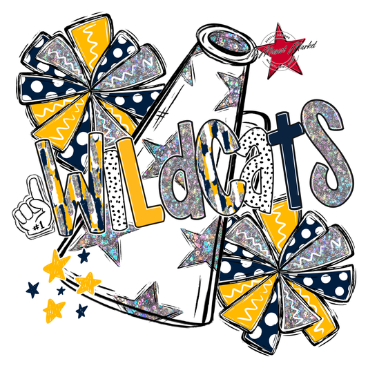 Wildcats Cheer Megaphone Scrape-Navy-Yellow