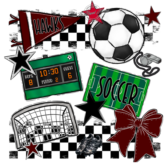 Hawks Checkers Soccer Spirit Design-Maroon