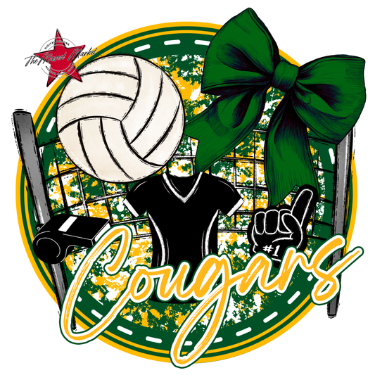 Cougars Circle Volleyball Design-Green-Yellow