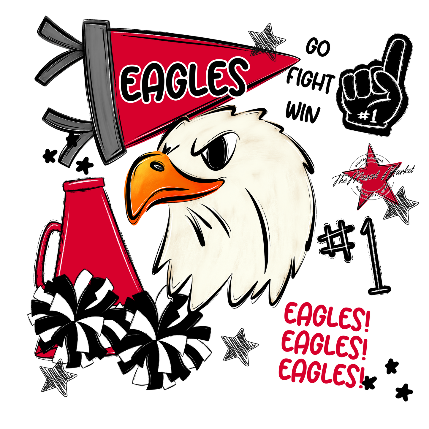 Eagles Mascot Spirit Design Megaphone-Red