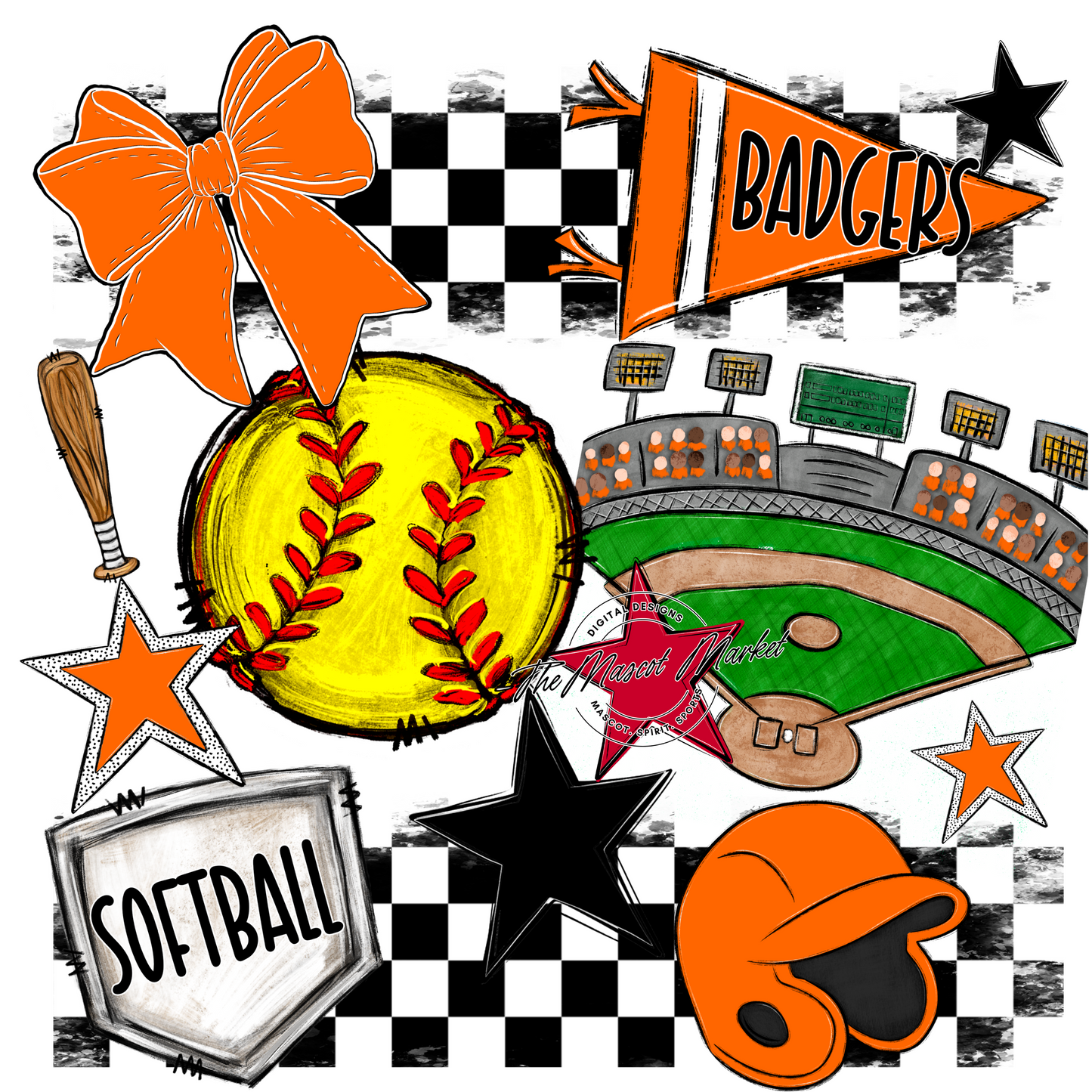 Badgers Softball  Checkers Design-Orange