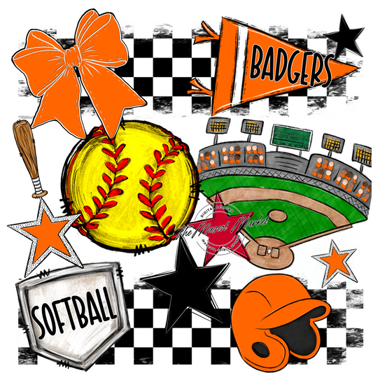 Badgers Softball  Checkers Design-Orange