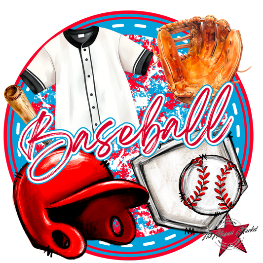 Circle Baseball Design-Carolina Blue-Red