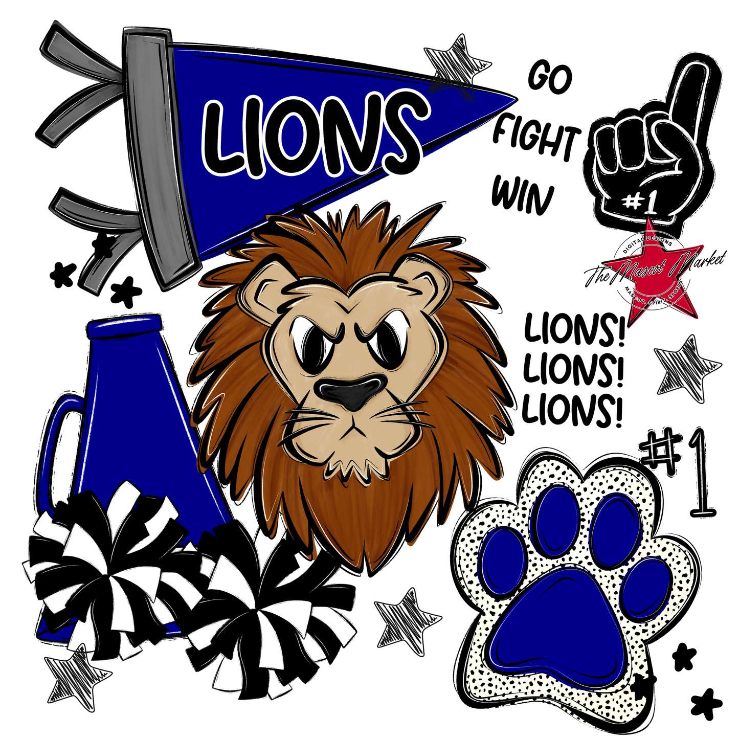 Lions Mixed Mascot Spirit Design-Blue