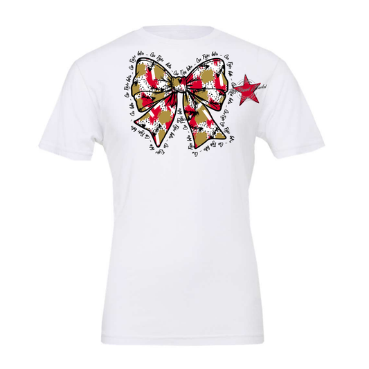 Go, Fight, Win, Splatter Bow Design-Red-Gold
