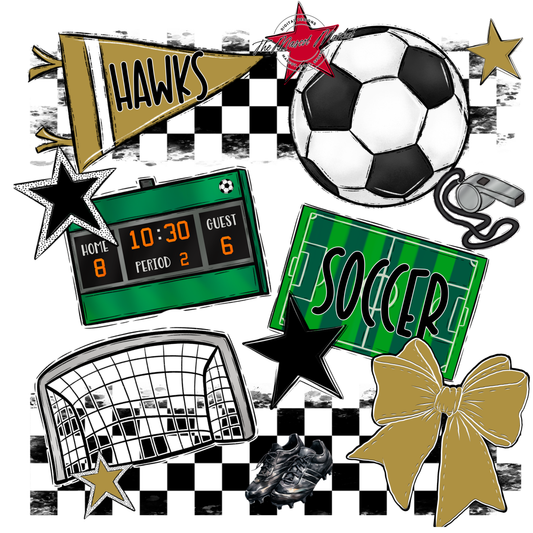 Hawks Checkers Soccer Spirit Design-Gold