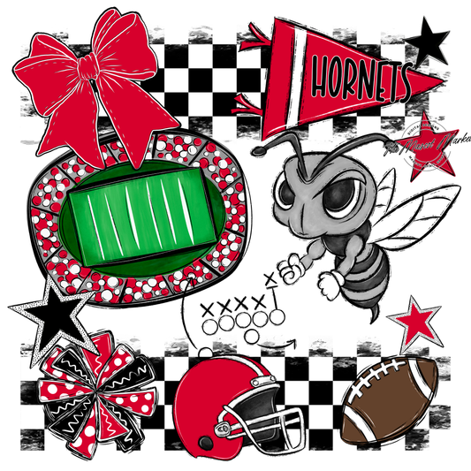 Hornets Checkers Mascot Spirit Design-Red