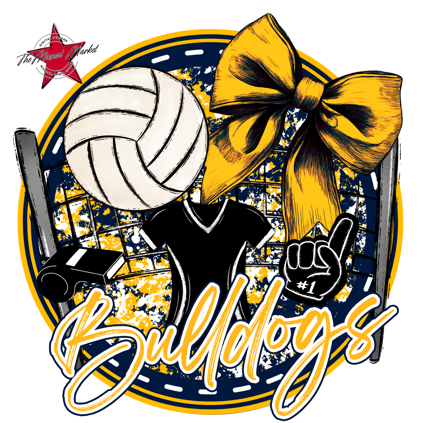 Bulldogs Circle Volleyball Design-Navy-Yellow