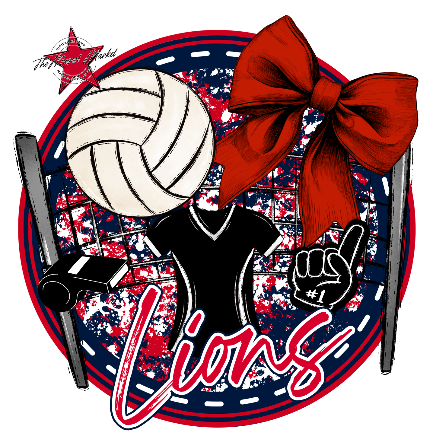Lions Circle Volleyball Design-Navy-Red