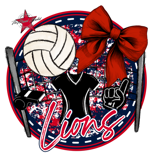 Lions Circle Volleyball Design-Navy-Red