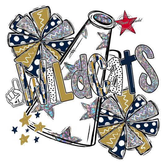 Wildcats Cheer Megaphone Scrape-Navy-Gold