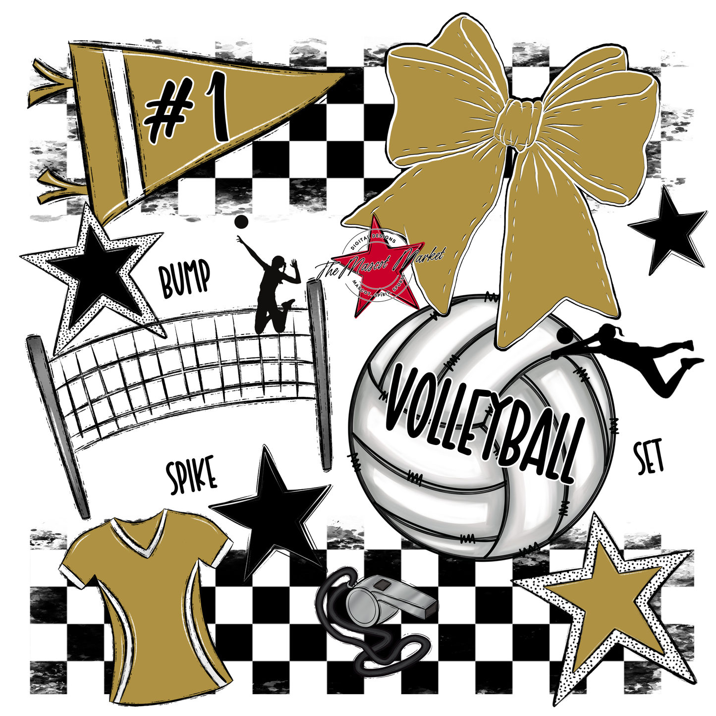 Volleyball Checkers Spirit Design-Gold