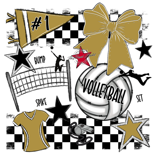 Volleyball Checkers Spirit Design-Gold