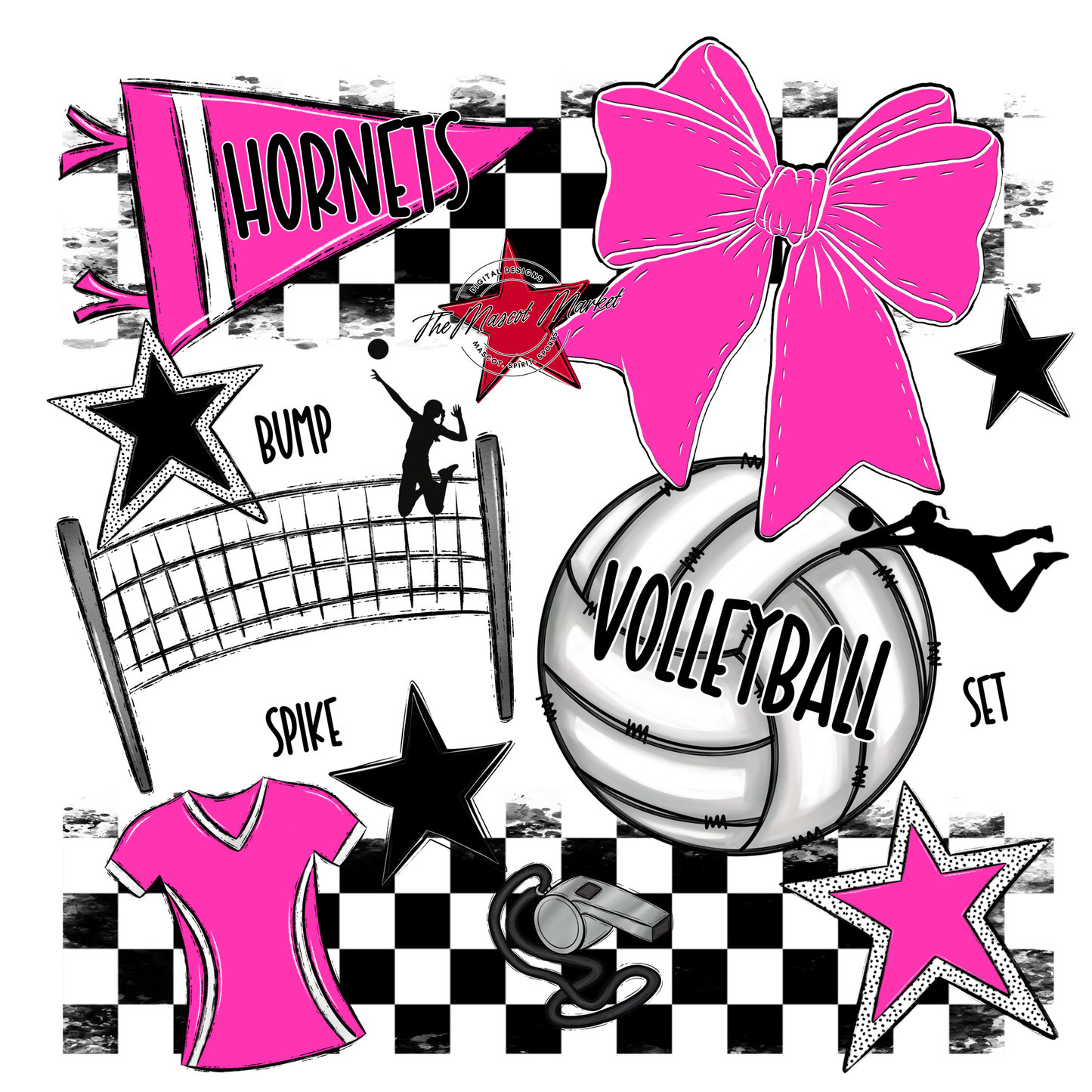 Hornets Checkers Volleyball Spirit Design-Pink