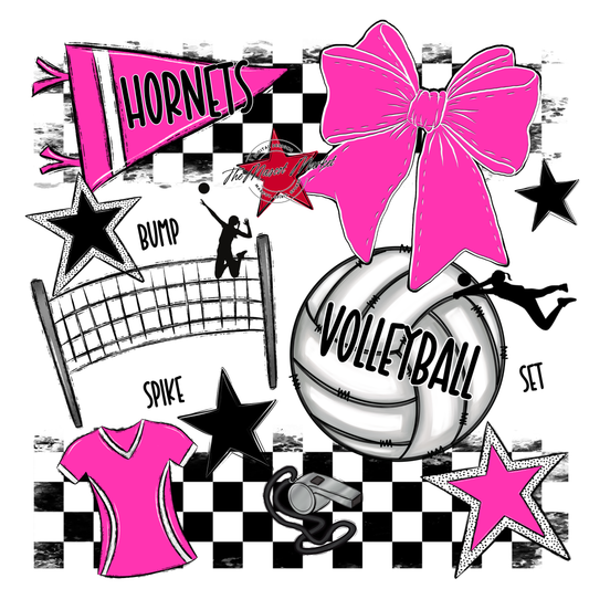 Hornets Checkers Volleyball Spirit Design-Pink