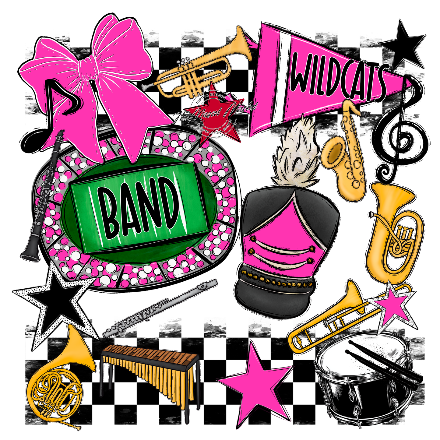 Wildcats Checkers Band Spirit Design-Pink