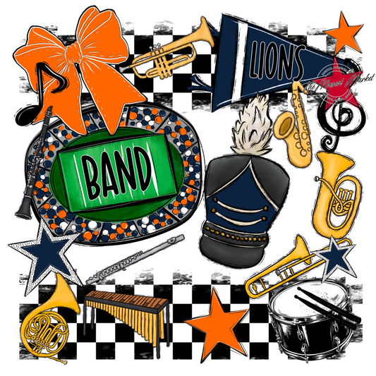Lions Checkers Band Spirit Design-Navy-Orange