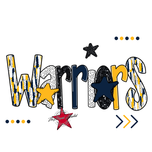 Warriors Brushstroke Alpha w Arrows-Navy-Yellow