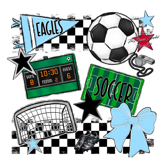 Eagles Soccer Checkers Design-Columbia Blue