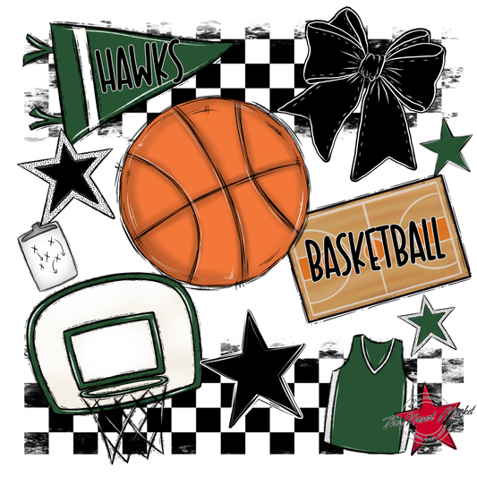 Hawks Checkers Basketball Spirit Design-Green