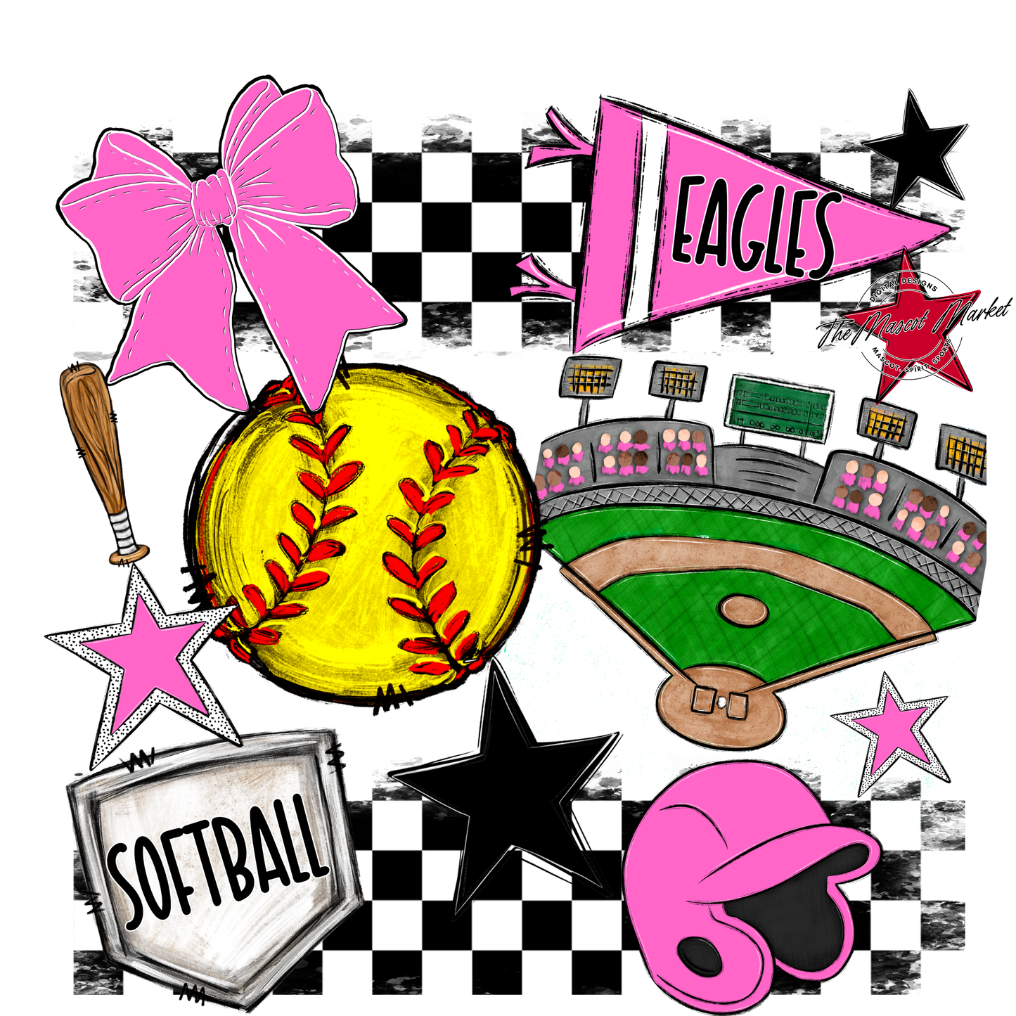 Eagles Softball Checkers Design-Baby Pink