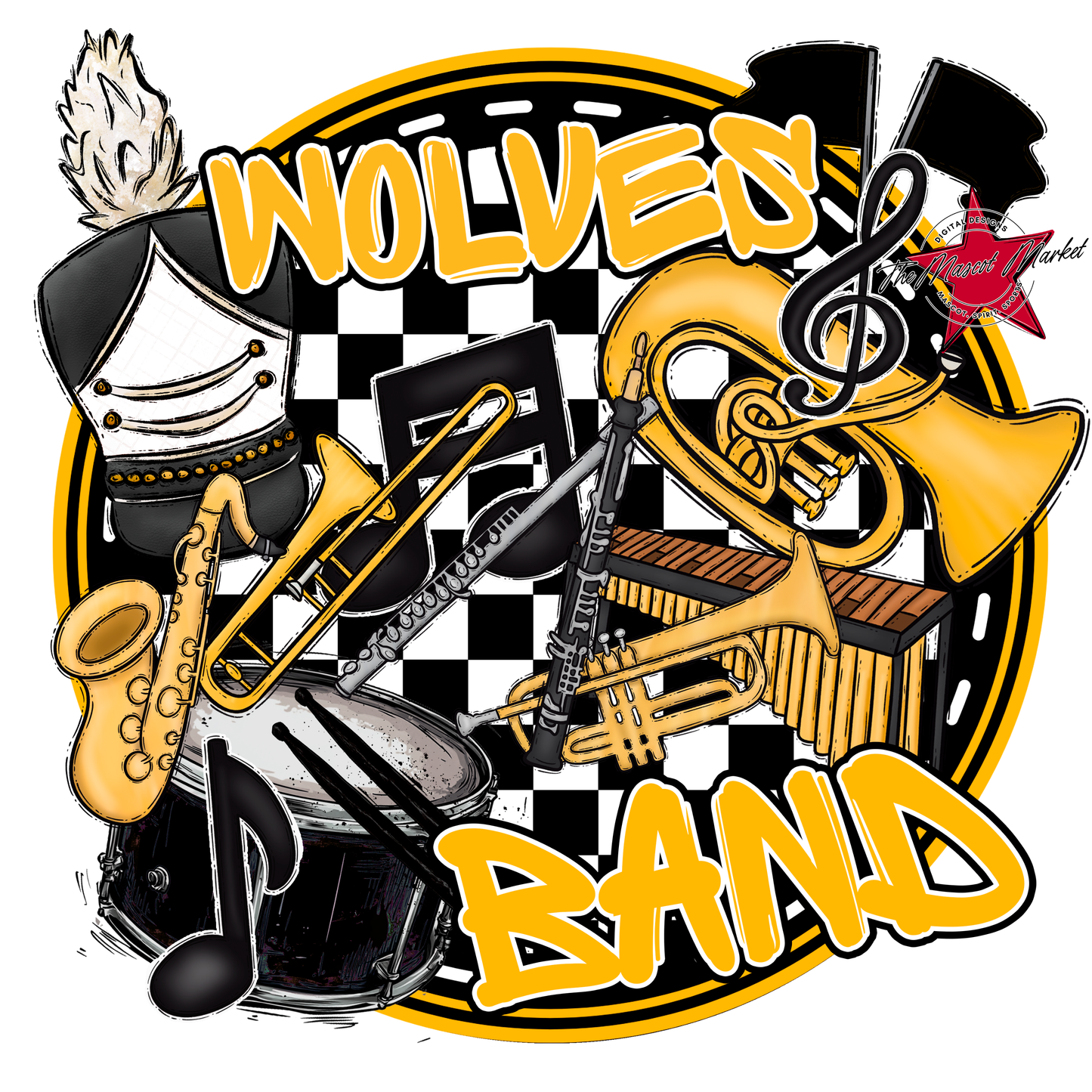 Wolves Circle Band Design-Yellow