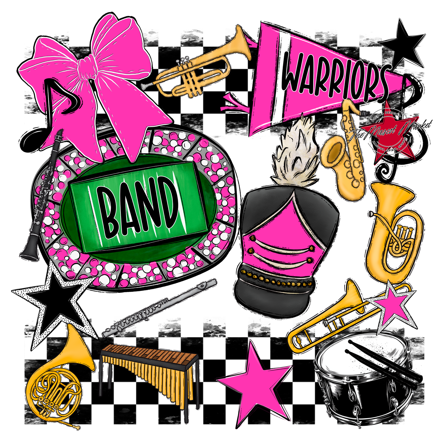 Warriors Checkers Band Spirit Design-Pink