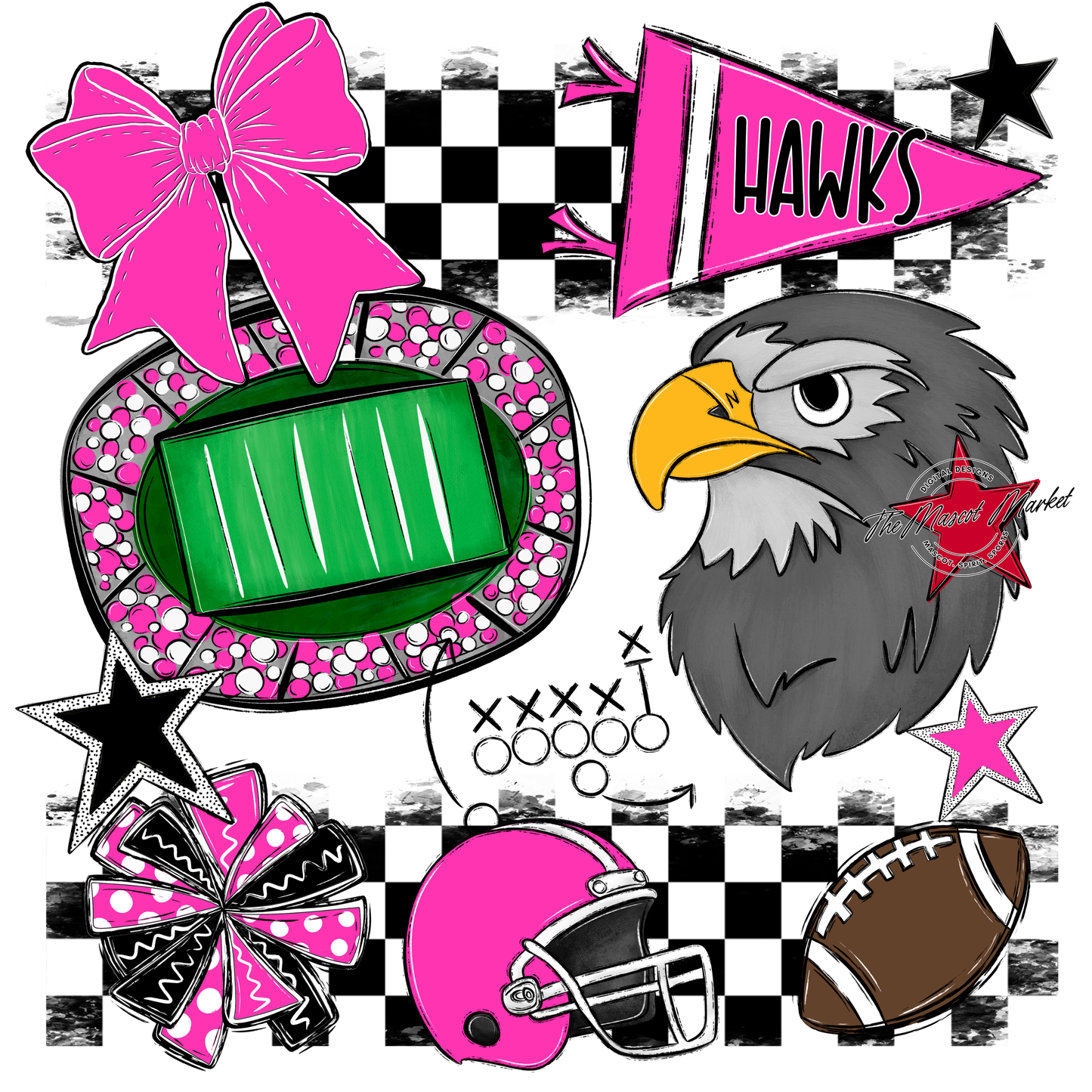 Hawks Checkers Mascot Spirit Design-Pink