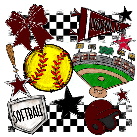 Hornets Checkers Softball Spirit Design-Maroon