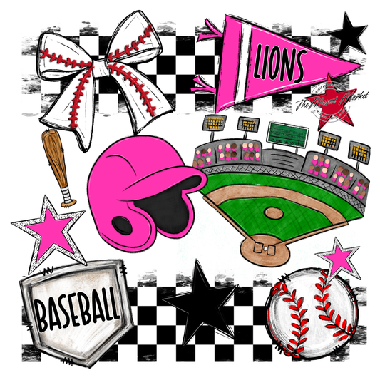 Lions Checkers Baseball Spirit Design-Pink