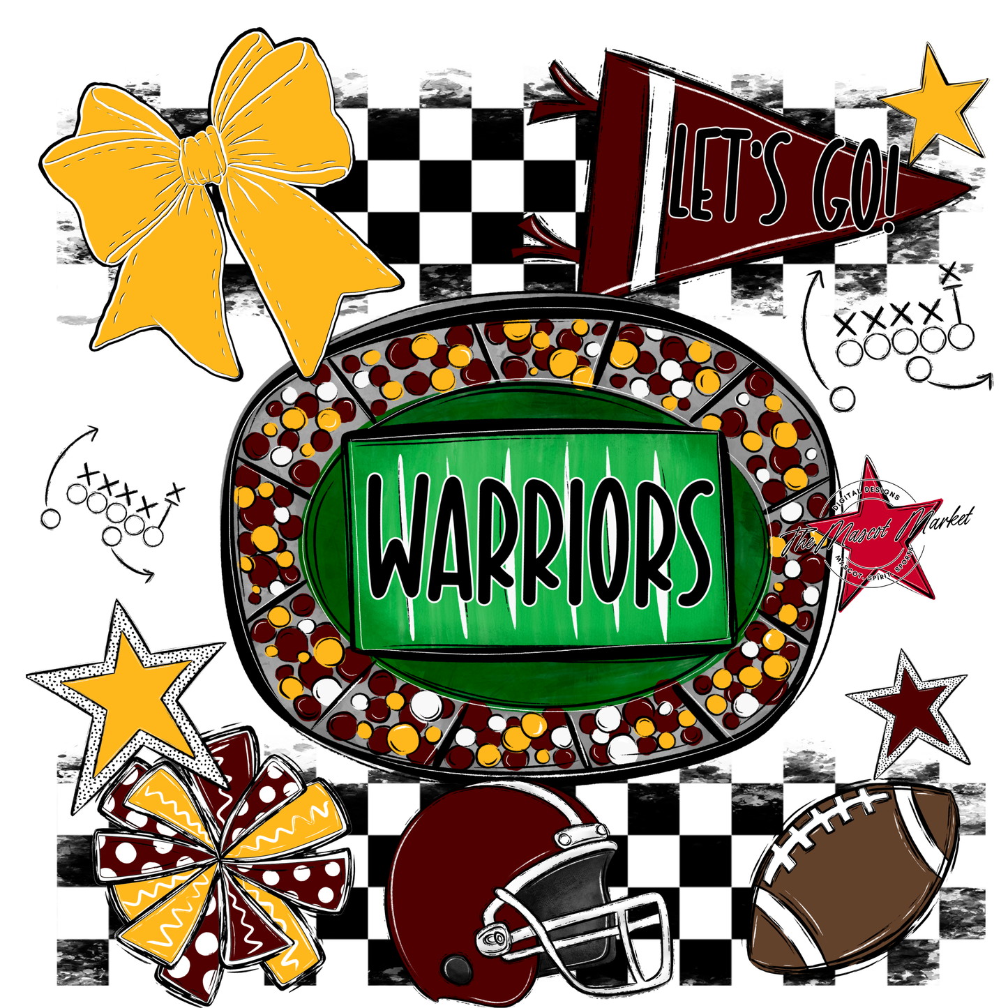 Warriors Checkers Spirit Design-Maroon-Yellow