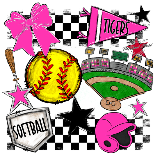 Tigers Checkers Softball Spirit Design-Pink
