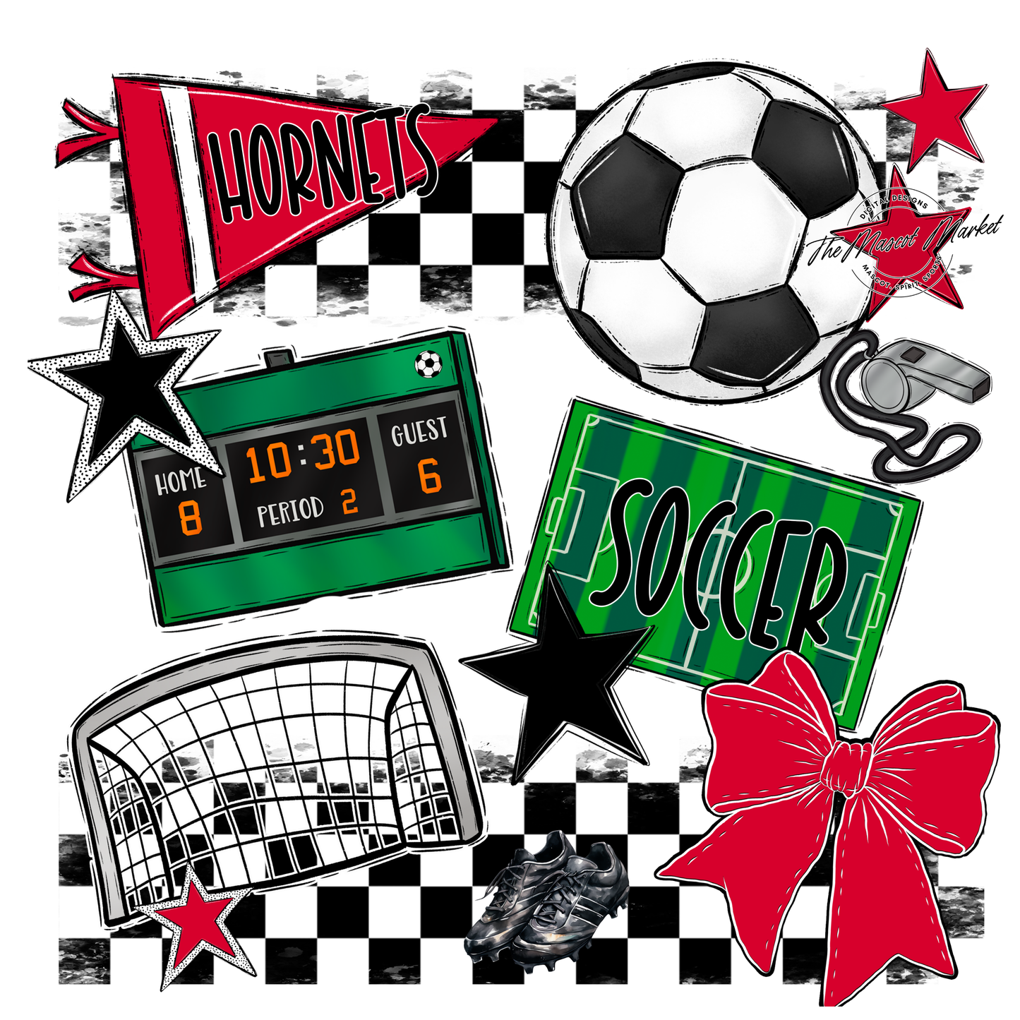 Hornets Checkers Soccer Spirit Design-Red