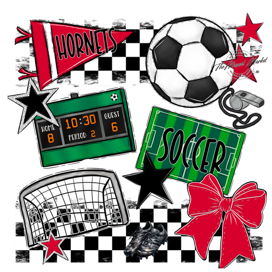 Hornets Checkers Soccer Spirit Design-Red