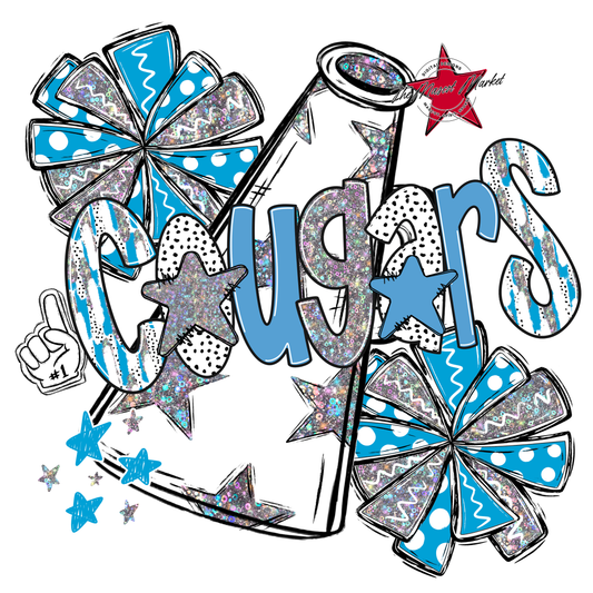 Cougars Cheer Megaphone Scrape-Carolina Blue