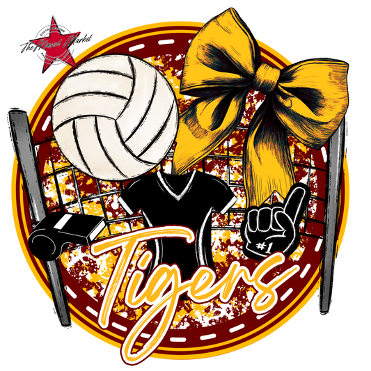 Tigers Circle Volleyball Design-Maroon-Yellow
