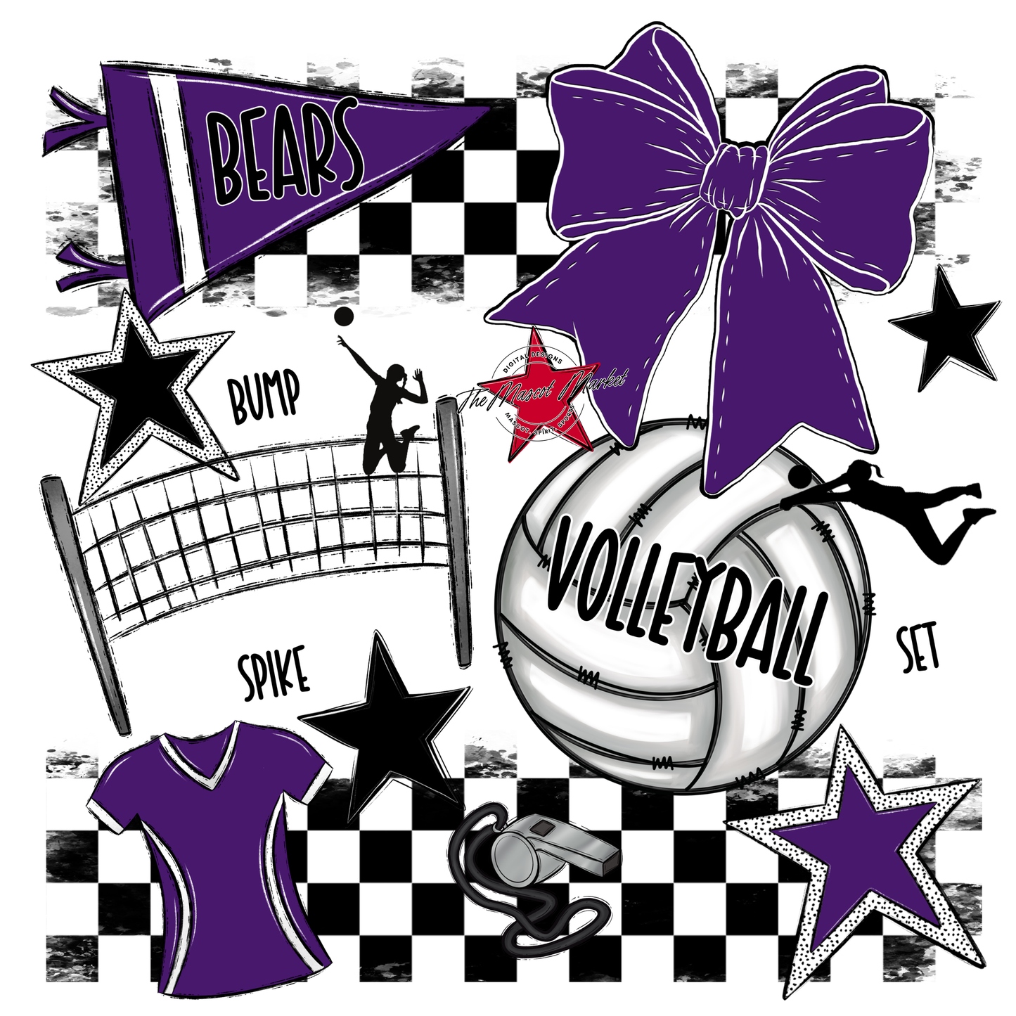 Bears Volleyball Checkers Design-Purple