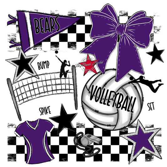 Bears Volleyball Checkers Design-Purple
