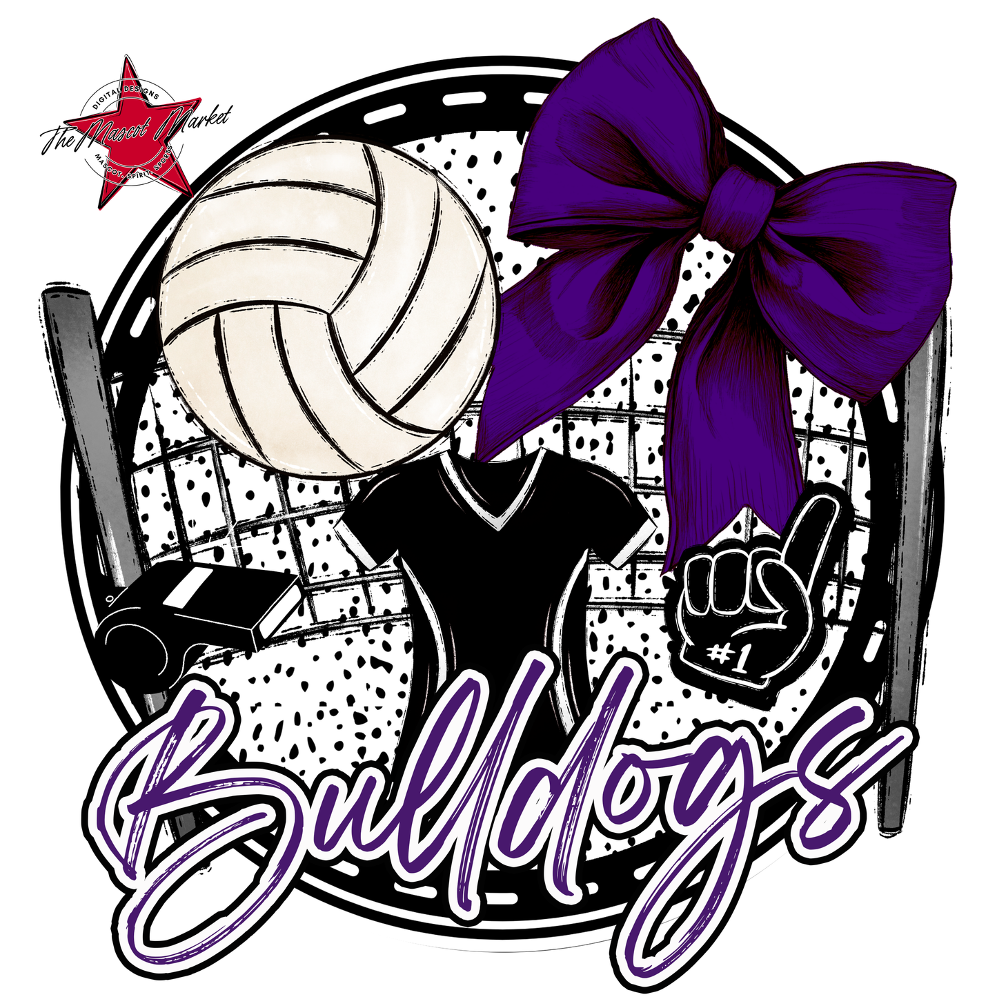 Bulldogs Circle Volleyball Design-Purple