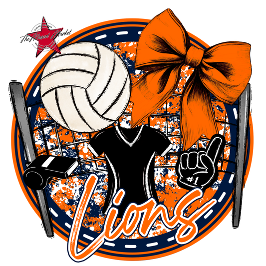Lions Circle Volleyball Design-Navy-Orange