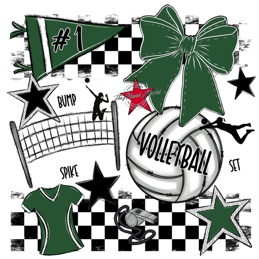 Volleyball Checkers Spirit Design-Green