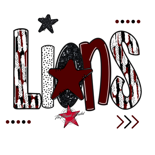 Lions Brushstroke Alpha w Arrows-Maroon