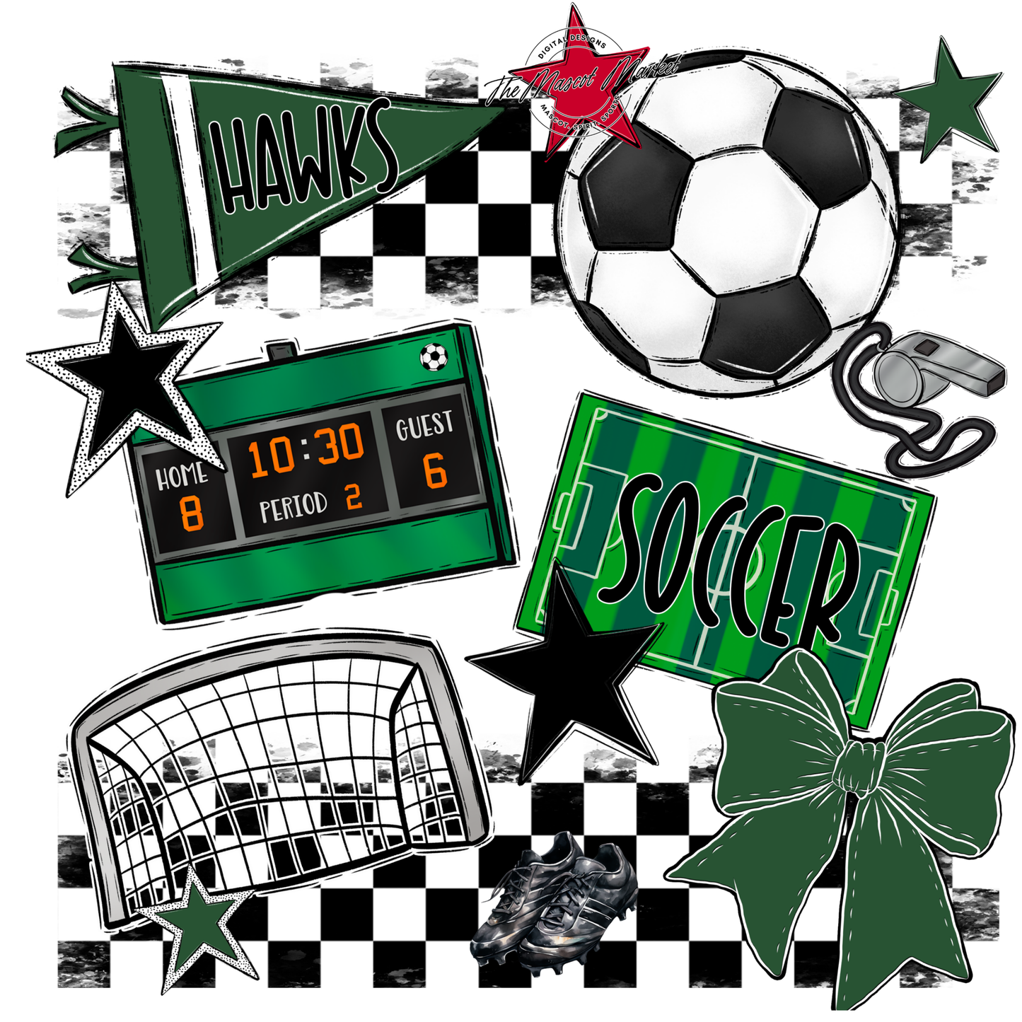 Hawks Checkers Soccer Spirit Design-Green